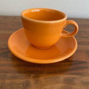 Fiesta Fiestaware Homer Laughlin China Orange Persimmon Teacup & Saucer